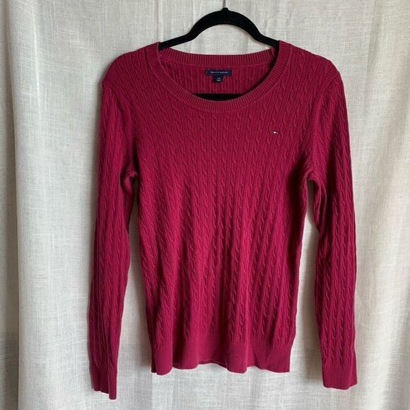 Tommy Hilfiger Sweaters - Tommy Hilfiger Women’s Cranberry Red Cable Knit Sweater Size Lg Classic Look